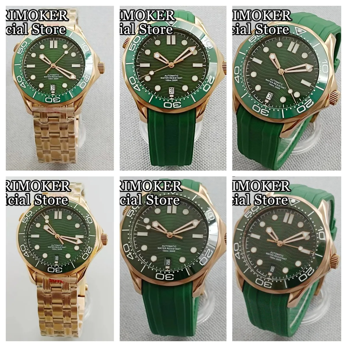

LARIMOKER Rose gold Luxury 41mm Men Watch Sapphire Glass Green dial NH35A date at 6o'clock Movement Steel Bracelet Rubber strap