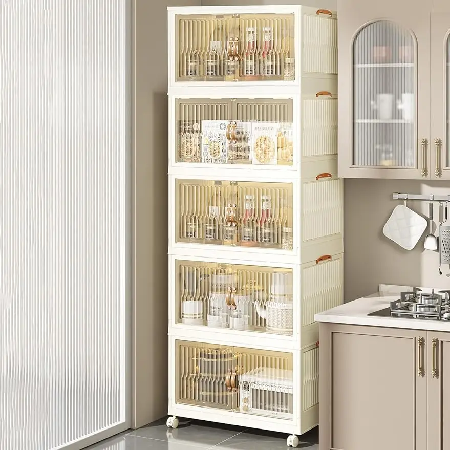 

Storage Bins with Lids and Doors, Plastic Stackable Storage Bins Open Front, Foldable Storage Boxes for Organizing,