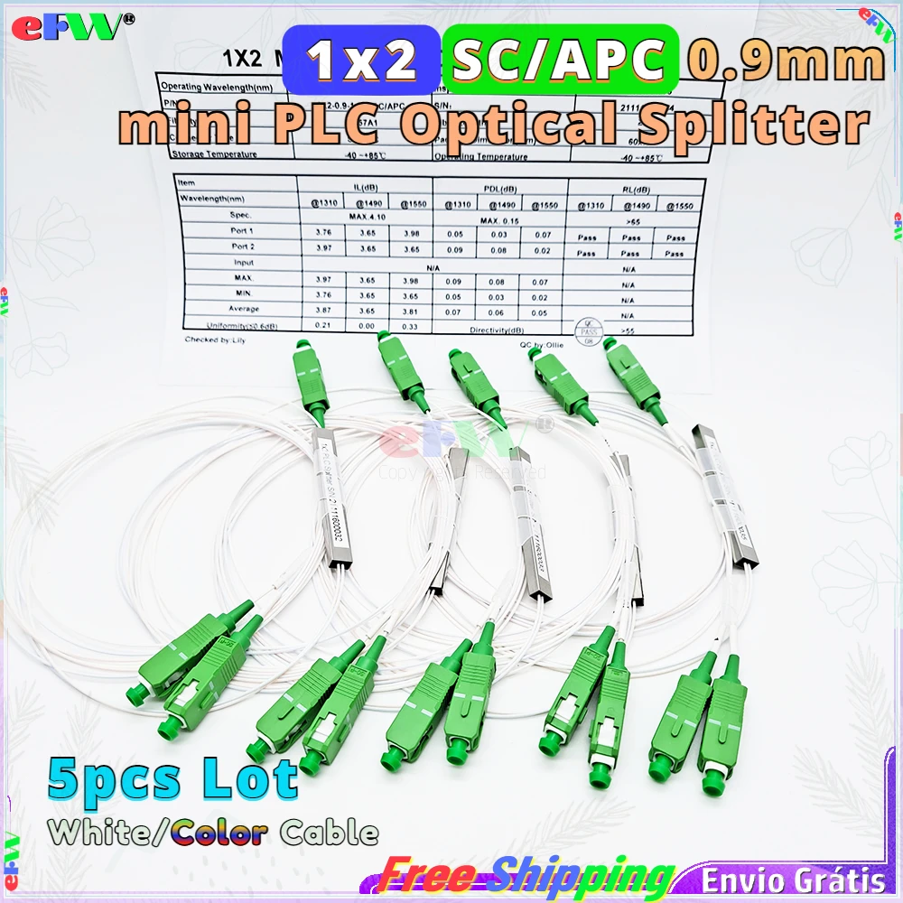5 Pz/Lotto Originale 1X2 Mini 0.9Mm Plc Splitter Ottico Sc/Apc Mix Color Fiber 1*4 Fbt Accoppiatore Ottico Sc Apc Ftth Da 1 A 4 Splitter