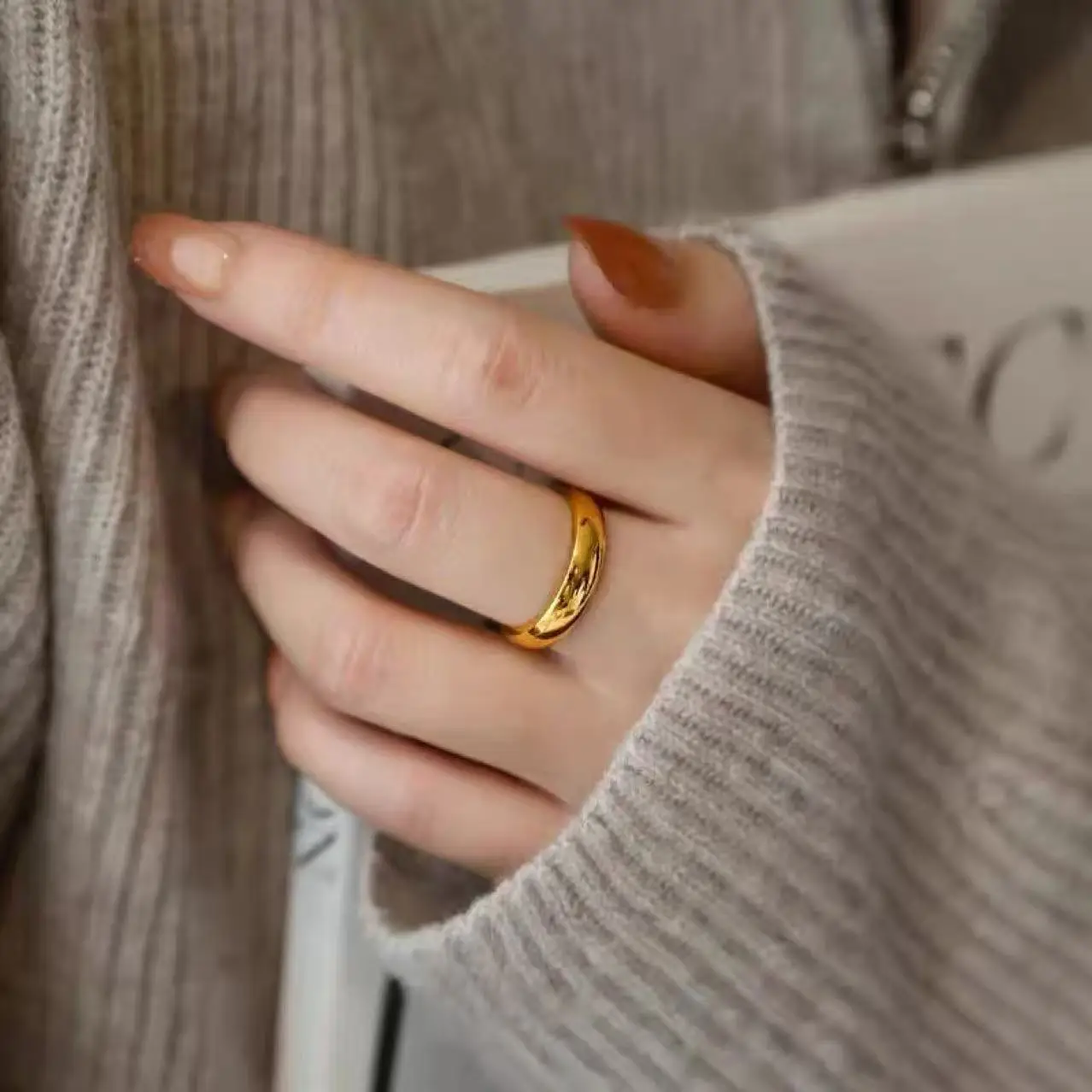 Elegant Gold-Tone Stainless Steel Couple Rings - Timeless Wedding & Engagement Jewelry
