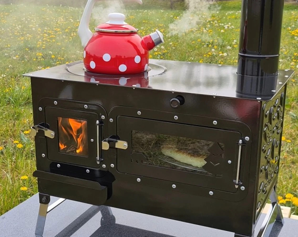 Camping Stove And Grill Oven Nature Wood Charcoal Tent Small Heater Hunting Cabin Outdoor Black