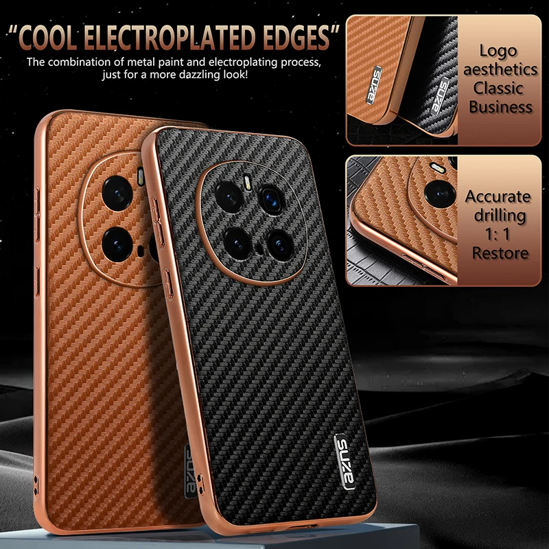 Luxury PU Plating Carbon Fiber Protective Back Cover Case for Huawei Honor Magic Series