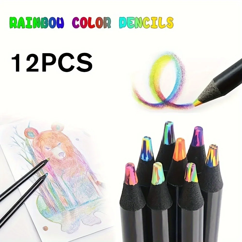 12pcs Gradient Color Wooden Colored Rainbow Pencils 2