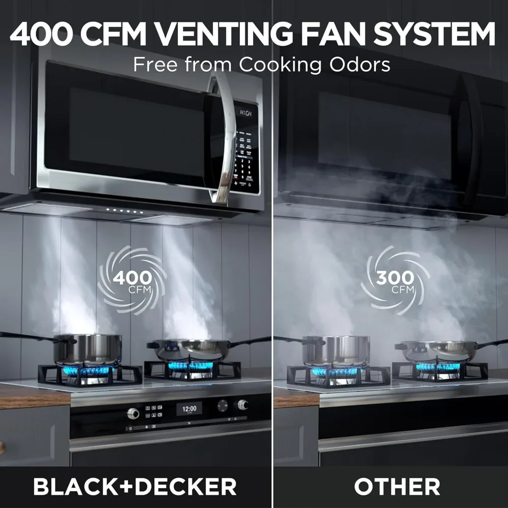er The Range Microwave Oven with One Touch, 1000 Watts, 400 CFM and Sensor Cooking, OTR 1.9 Cu.ft 3