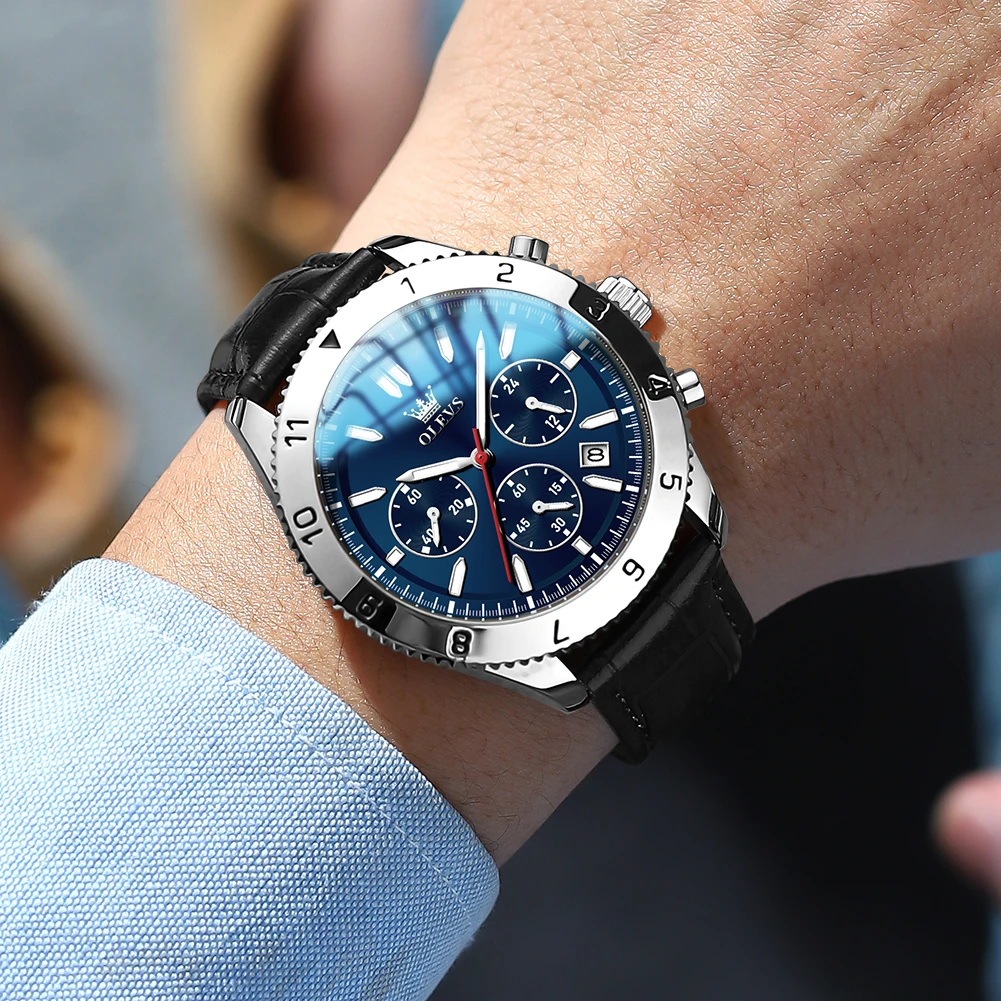 OLEVS TY711 Business Quartz Watch For Men 24 Hours Display Calendar Leather Wristwatch Chronograph Waterproof Luminous Man Watch