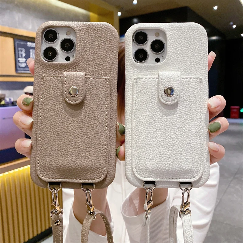

For iPhone 15 15pro Crossbody shoulder strap lanyard wallet leather case for iphone 11 12 13pro max 14 14pro x xr xs phone bag