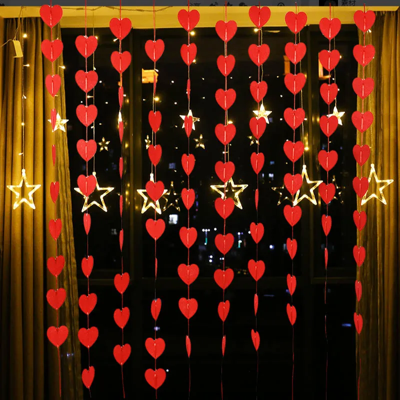 80 Red Hearts Felt Garland Valentines Day Red Heart Hanging String Garland Home Valentine Wedding Birthday Party Decor Supplies