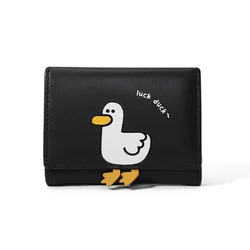 Whimsical Duck Design Women's PU Leather Wallet - Cute & Compact Cash and Card Holder (Black)