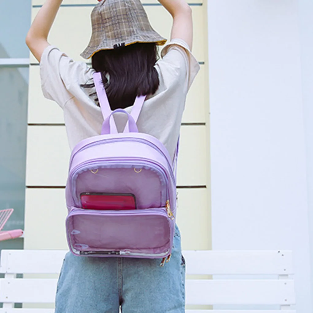 Women Girls Transparent Backpack Shoulder Bag Women Jelly Style PU Change Purse Schoolbag