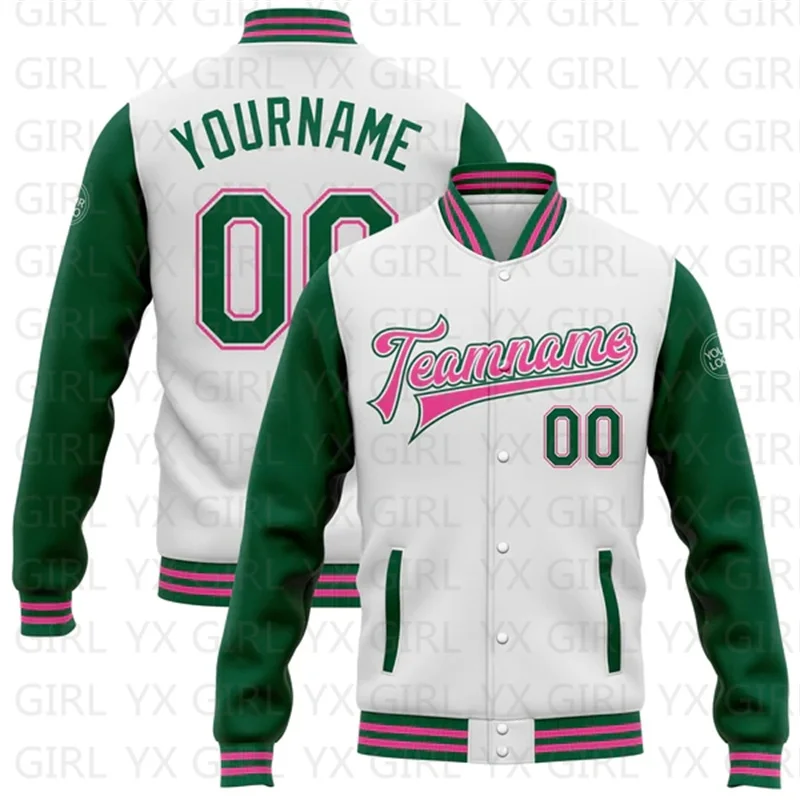 Custom White Green-Gold Bomber Full-Snap Varsity Letterman Two Tone Jacket