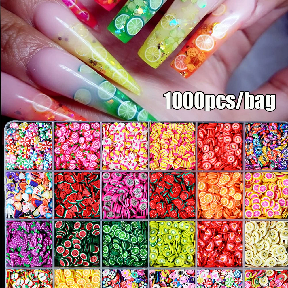 

1000Pcs Mixed 3D Fruit Slices Polymer Clay 5mm Summer Fruit Nail Sequins For DIY Fruit Slices Nail Flakes Manicure Decoration &*
