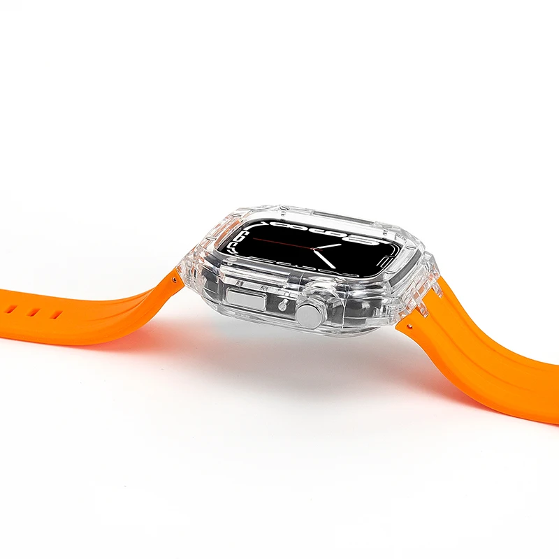 Custodia trasparente di lusso per Apple Watch 44mm 45mm Kit di modifica per iwatch series 8 7 SE 6 5 4 elastico + Cover Mod kit