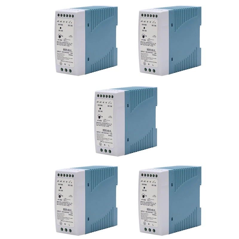 

5X MDR-60 5V 60W Din Rail Power Supply Ac-Dc Driver Voltage Regulator Power Suply 110V 220V