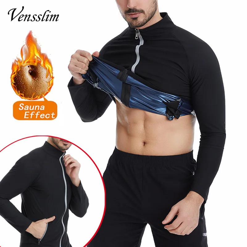 Vensslim Men Sauna Sweat Suit Zipper Waist Trainer Slimming Tops
