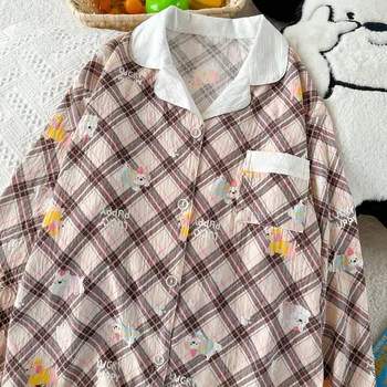 Y2K الحلو لطيف الكرتون الأرنب المرأة منامة مجموعة التلبيب الرقبة طويلة الأكمام لينة منامة مجموعة جديدة عادية Kawaii متعة طباعة ملابس خاصة 4