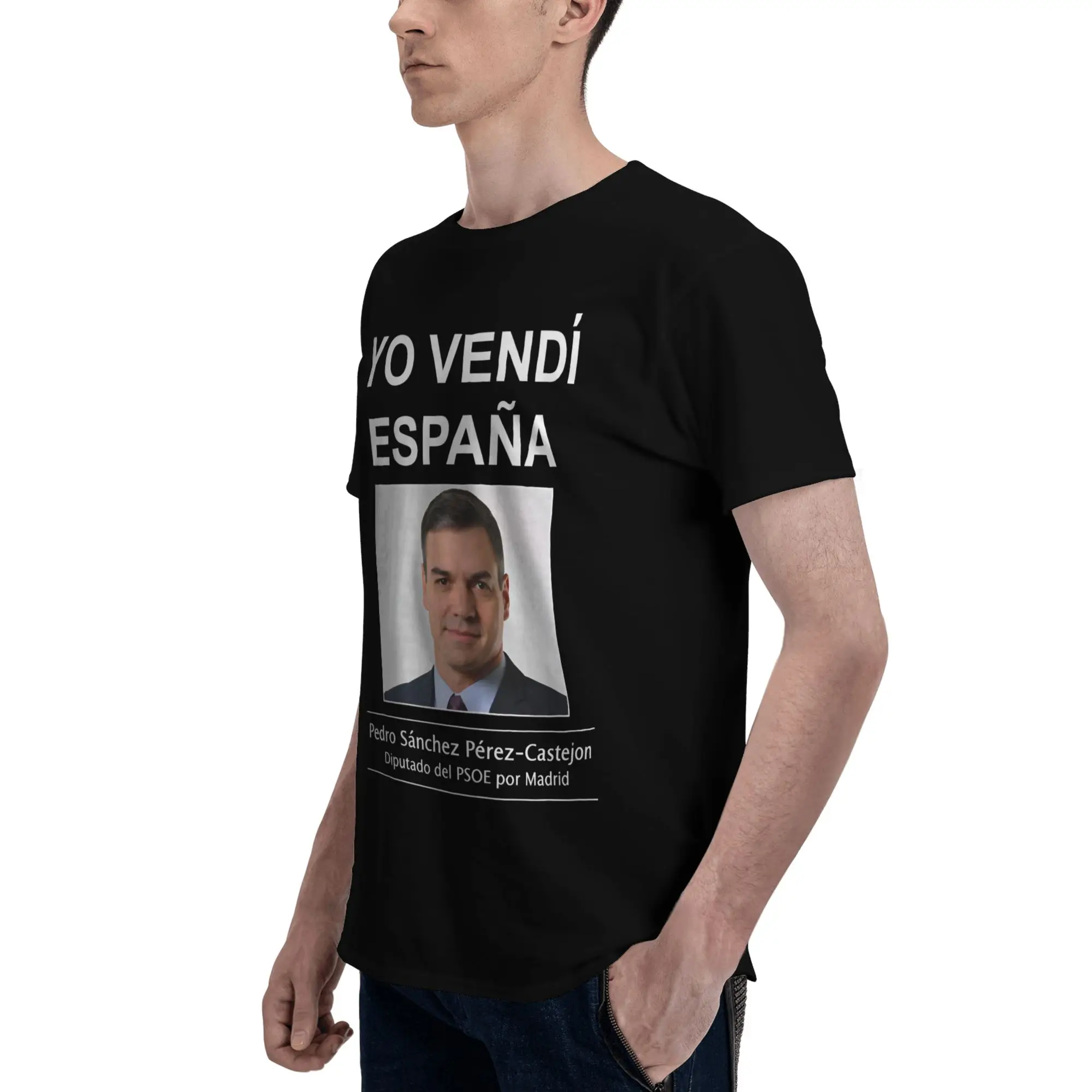 Erstaunliches Pedro Sanchez T-Shirt für Herren, Rundhals-T-Shirt aus reiner Baumwolle, kurzärmelig, Kleidung in Übergröße – Detail 6