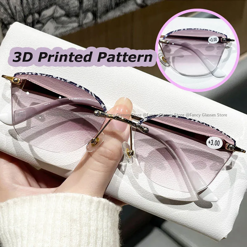 Luxury 3D Printed Pattern Fashion Reading Glasses