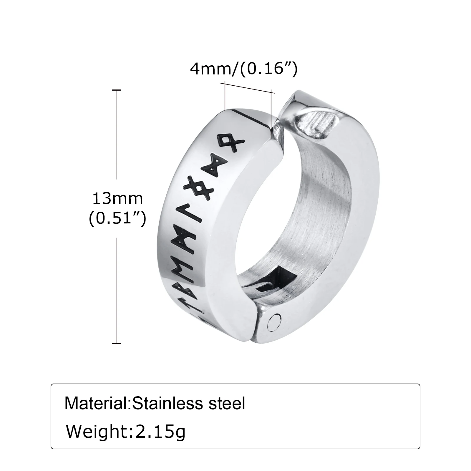Vnox Viking Runes Hoop Earrings for Men Non Pierced Clip Earrings Stainless Steel Odin Norse Viking Amulet Letter Words Huggie hoop earrings ear clip earrings clip earrings ear clip