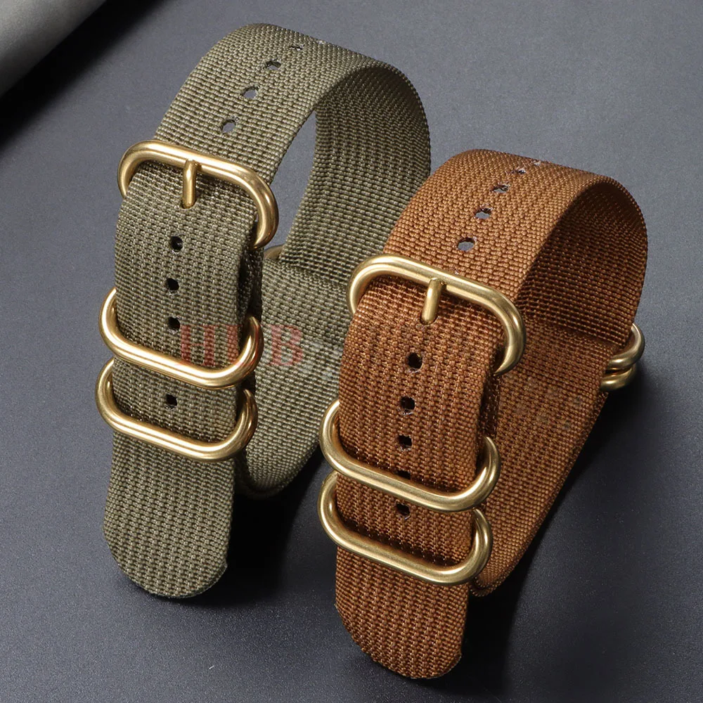 Gold Buckle High-Density Nylon Watch Band - Durable Woven Canvas Strap