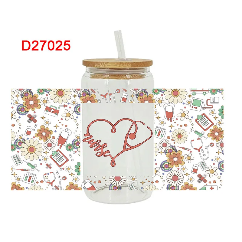 Medical Assistance UV DTF Transfer Happy Juice Printed Sticker For The 16oz Libbey Glasses Wraps Bottles D25735