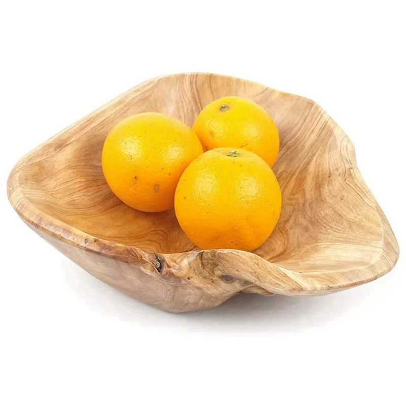 2X Wooden Fruit Salad Serving Bowl Hand-Carved Root Bowls Creative Living Room Real Wood Candy Bowl 15-19Cm