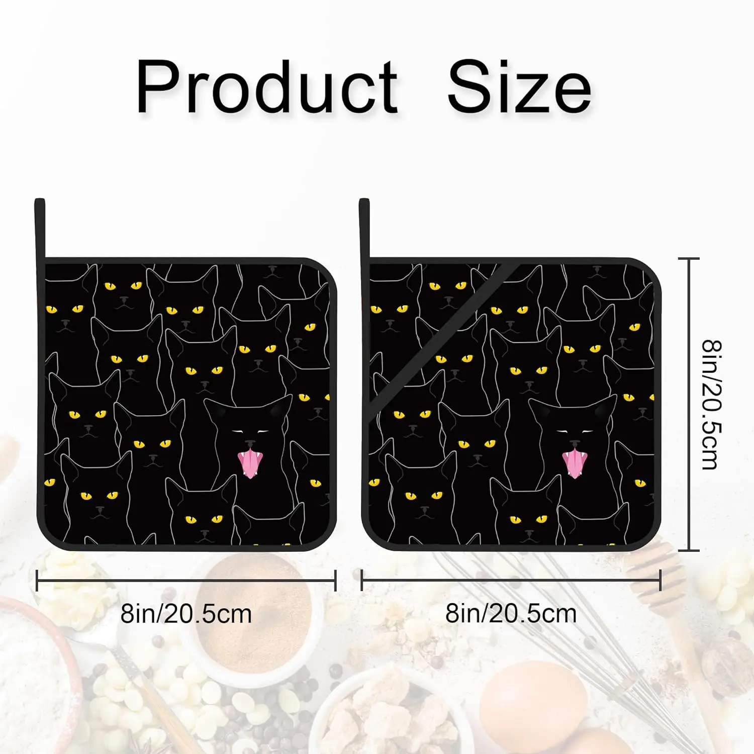Black Cat Cute Pot Holder Set of 2 Kitchen Heat Resistant Potholder for BBQ Cooking Baking,Food Hot Pat for Women Kitchen Wear