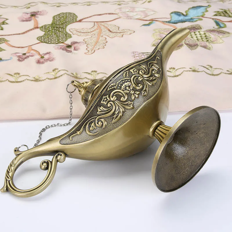 Vintage Style Aladdin Genie Lamp - Antique Gold Alloy Table Light, Decorative Home Décor (Sizes Available)