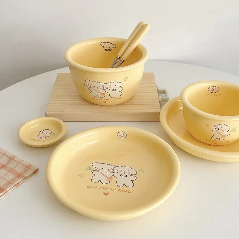 

Cream series ceramic tableware soup bowl rabbit bowl set plate home style high beauty creative girl heart spoon fork