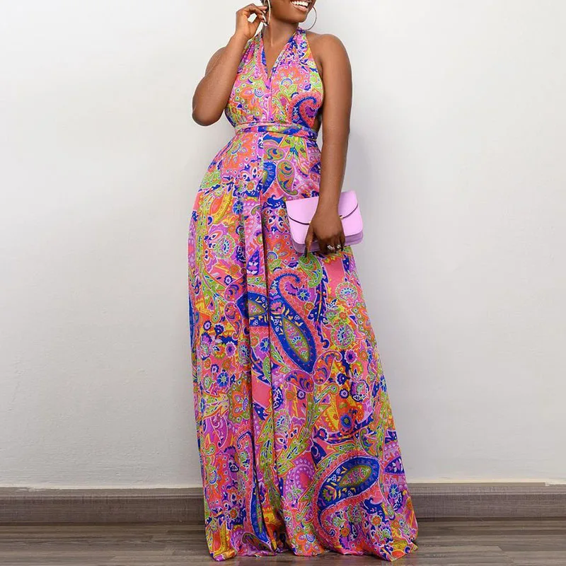 

African Dresses for Women Dashiki Ankara Clothing Lady Print Backless Long Dress Fashion Beach Style Africa Party Robe Africaine