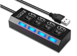 Enhanced USB Hub with On/Off Switch - Multi-Port Expander (Black 4Port)
