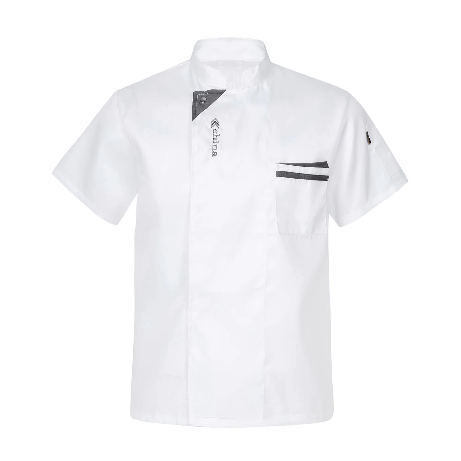 cook short sleeves restaurant uniform stand collar chef jacket coat kitchen work wear catering cook baking tops chef uniform Mens Womens Letter Embroidery Chef Jacket Unisex Stand Collar Tops Kitchen Work Clothes Cook Uniform with Pockets