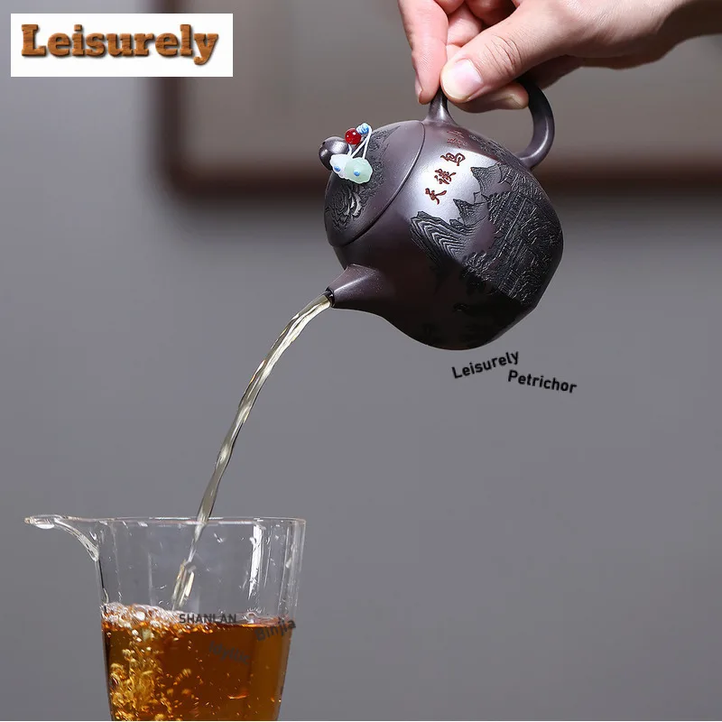 230ml Handmade Yixing Purple Clay Teapots Handmade Hexagonal Pot Raw Ore Dragon's Blood Sand Kettle Chinese Zisha Tea Set Craft