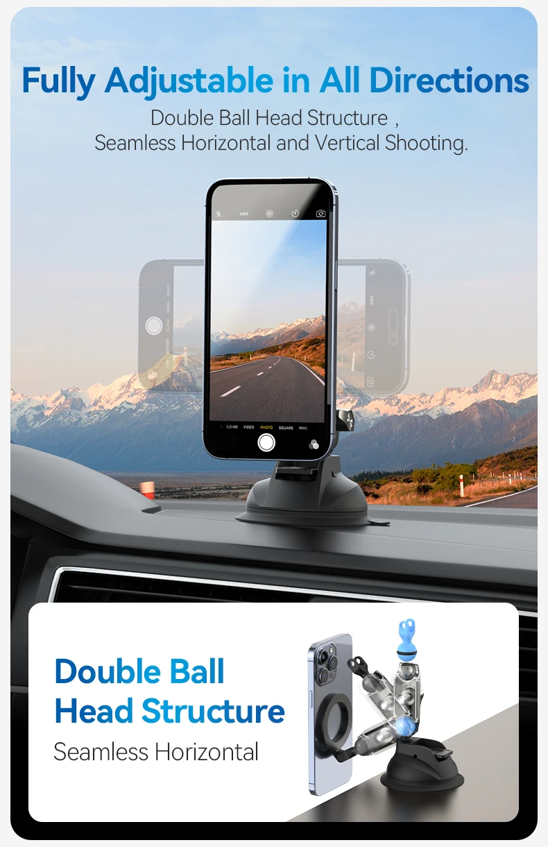 Magnetic Car Phone Holder Suction Cup 360° Adjustable Car Mount Stand For Mobile