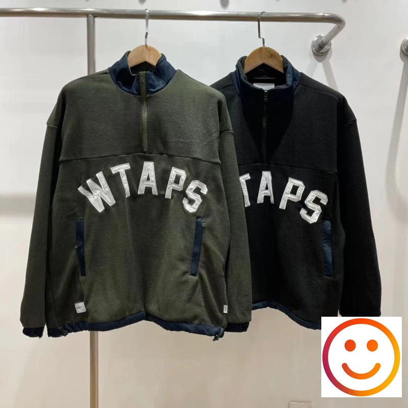 

Japanese Wtaps Double Wear Polar Fleece Half Zipper Patchwork Men Women Stand Collar Jackets Pullovers Embroidery Patch Label