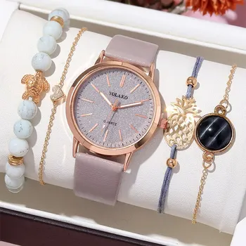 여성용 다목적 별이 빛나는 하늘 벨트 쿼츠 시계, 팔찌 조합 세트, 패션 5 개