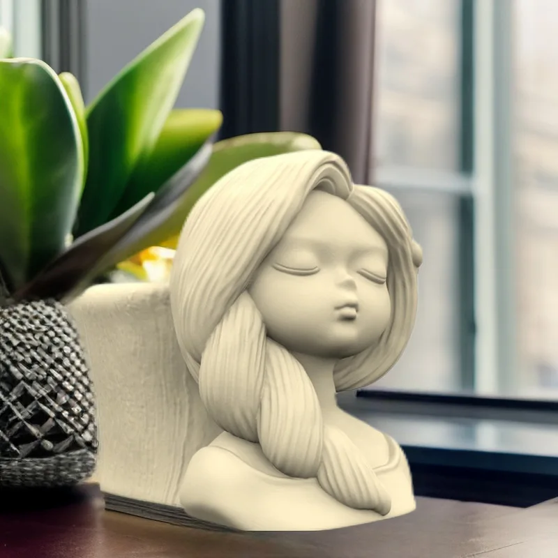 

Silicone Mold Big braid Girl Flower Pot Succulent Pen Holder DIY Making Resin Concrete Vase Cactus Silicone Mold Home Decor Tool