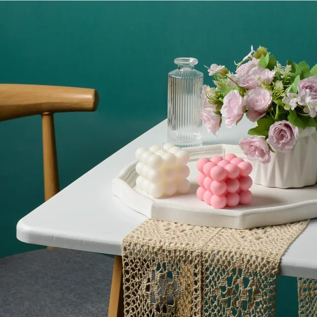 Bougie à bulles blanche et rose, 2 pièces, bougies Cube en cire de soja, bougie de décoration pour la maison, bougie parfumée, usage domestique et cadeau (blanc + rose) 4
