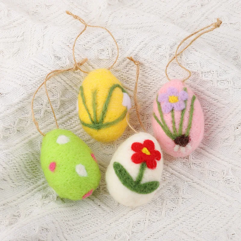 8/4Pcs Felt Foam Easter Eggs Kit Happy Easter Home Decoration Kids Gift Painted Flower Dot Eggs Tree Pendant With Rope DIY Craft