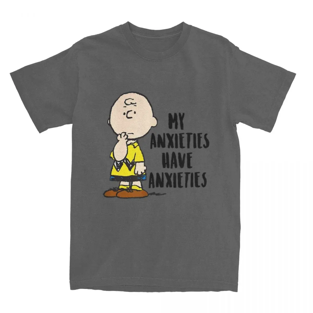 thumbnail image 1 of Camiseta de algodón para hombre de Peanuts, Charlie Brown, Mis ansiedades, Tengo ansiedades, Snoopy, Camiseta de cuello redondo, Camiseta de manga corta, 1 of 5