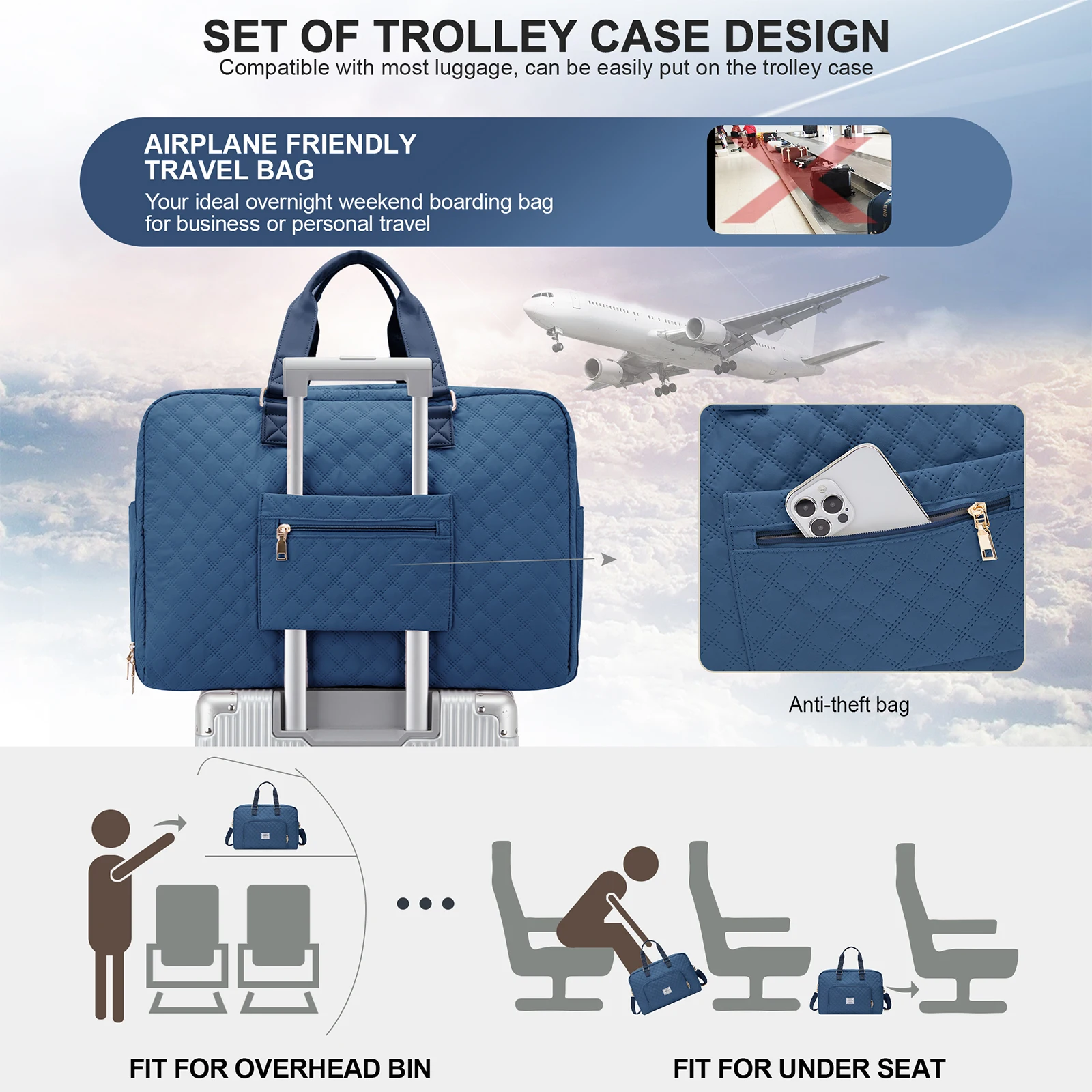 Borsone da viaggio pieghevole per donna weekender bagaglio mano_voghion.com
