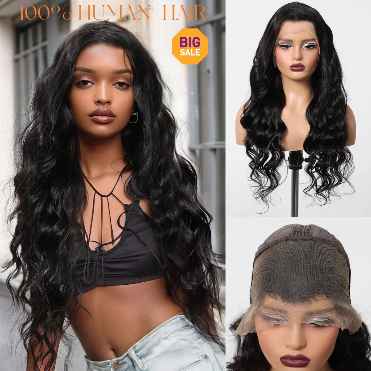 

28 Inch Human Hair Wigs 13*4 HD Transparent Lace Front Wig Long Body Wave Lace Hair Wigs for Women Curly Natura Black Human Hair