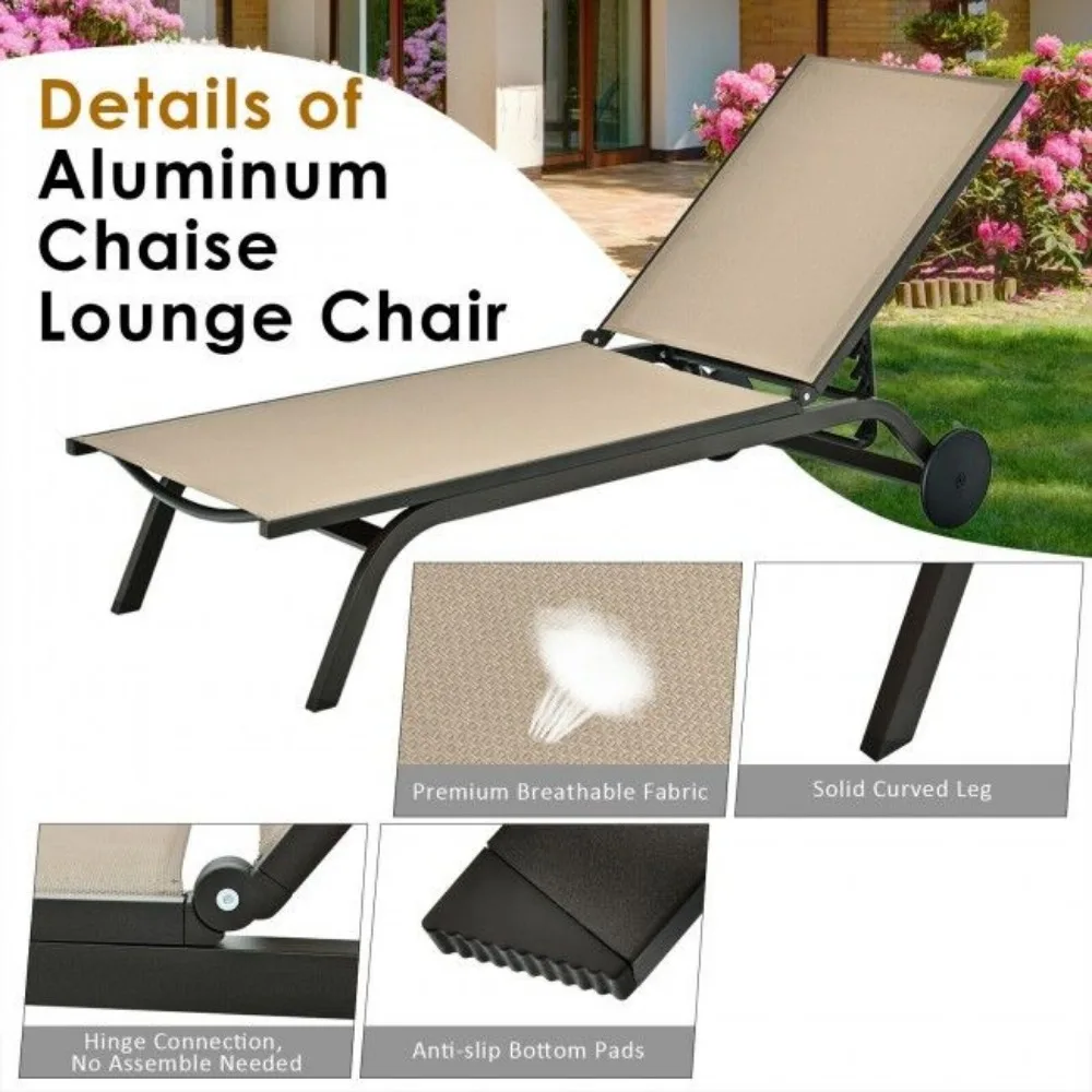 6-Position Adjustable Fabric Outdoor Patio Recliner Chair, for Poolside, Beach, Yard, Balcony, Pool Lounge Chairs 3