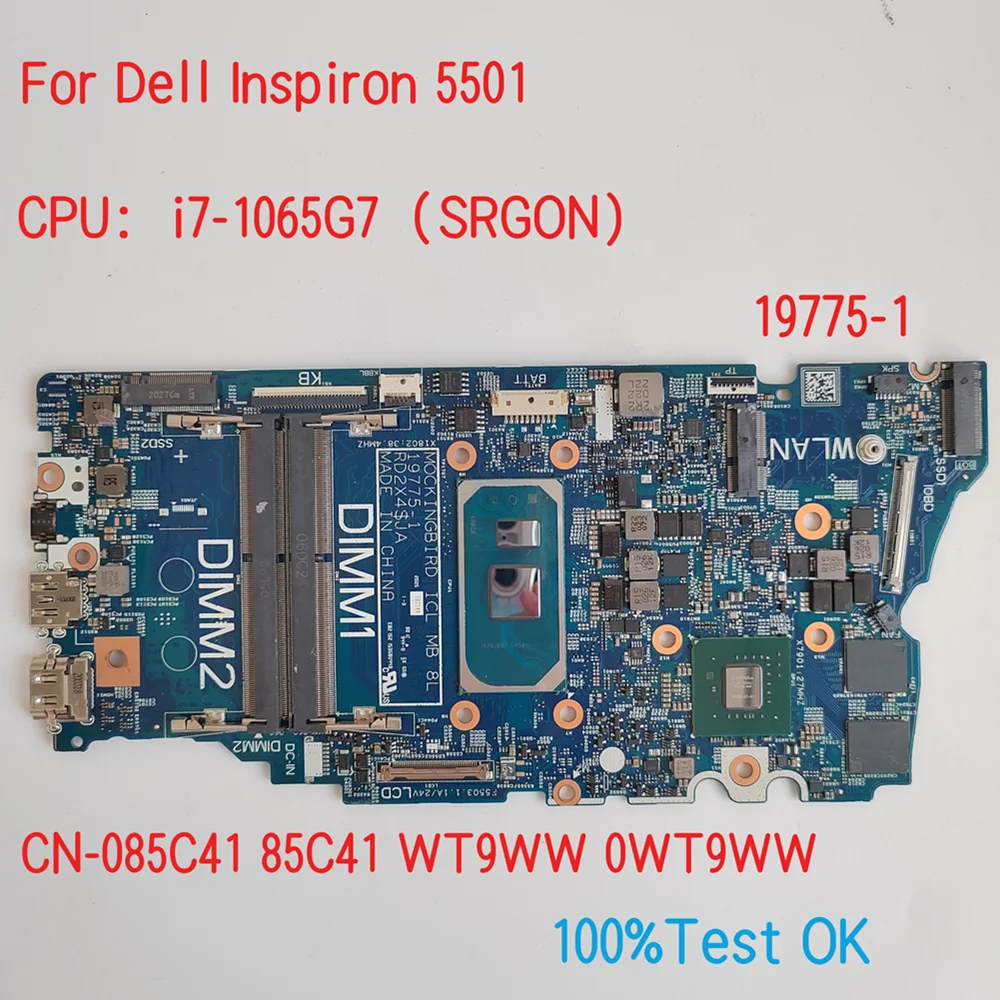 

19775-1 For Dell Latitude 5501 Laptop Motherboard With CPU i5 i7 CN-085C41 85C41 TG76R 0TG76R 100%Test OK