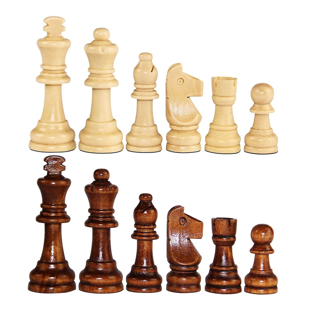 Wooden Chessmen Standard Tournamen Staunton 32PCS Checkers Chess Game Pawns Chess Pieces Only for Board Game