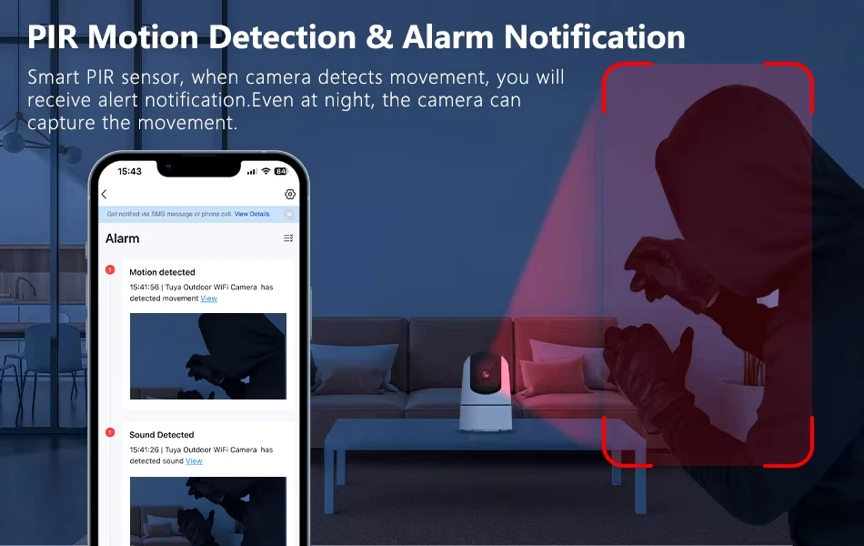 pir motion detection alert notification example