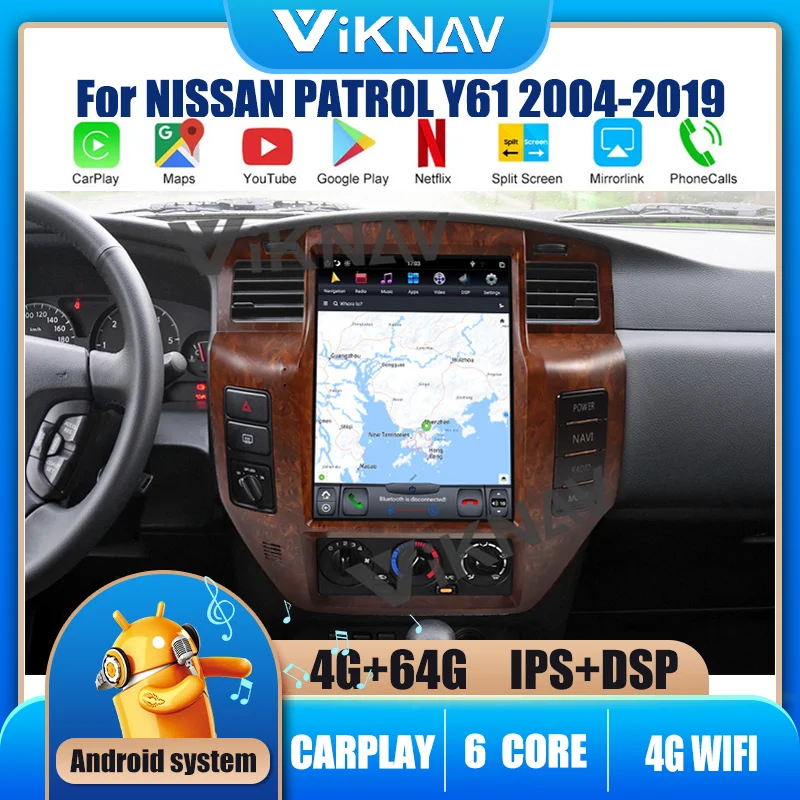 

2 Din 10.4 Inch Carplay Radio For NISSAN PATROL Y61 2004-2019 6 Core Navigation GPS Steering Wheel Control Android Radio