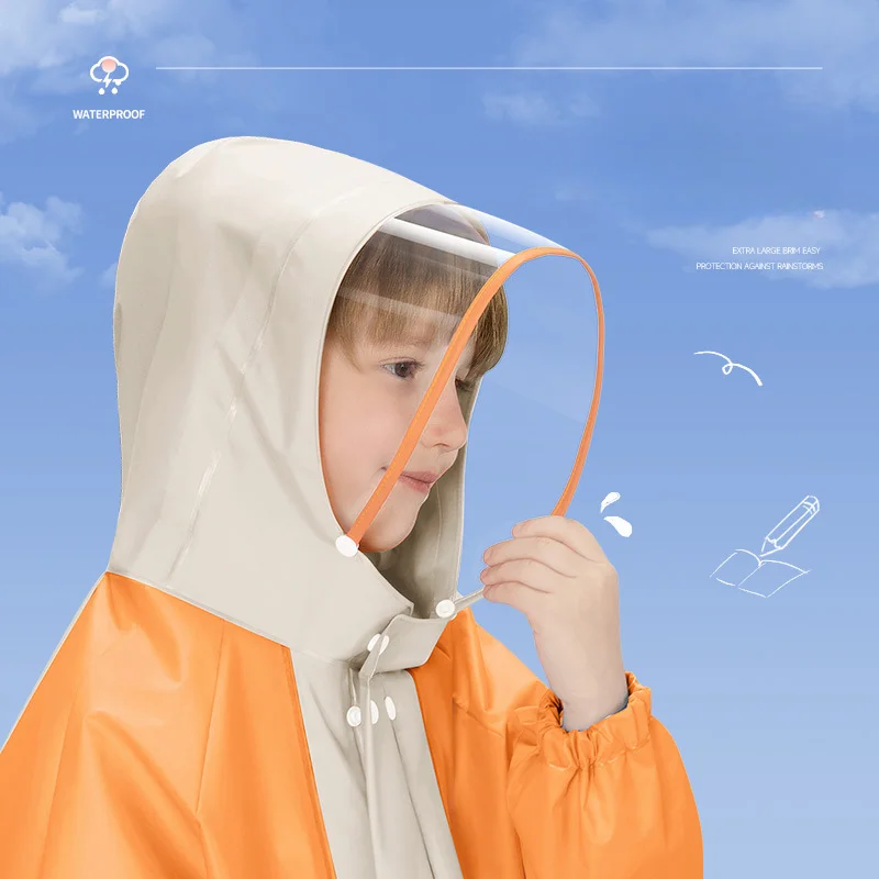 Children's Raincoat Academy Style Kindergarten Elderly and Young Children Bring School Bag Space Full body Waterproof