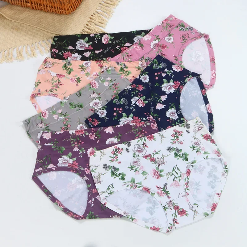 

12XL Large Size Lingerie Women's Panties Mid Waist Underwear High Elasticity Breathable Floral Breifs Female Sexy Pantys