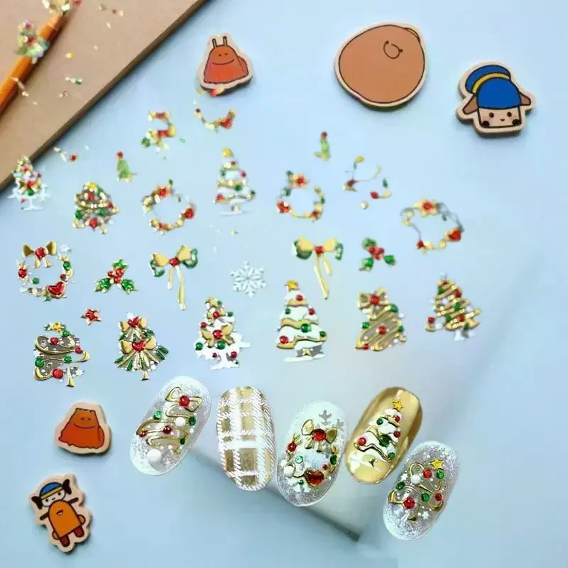 Cute Christmas Style Colorful Lights Polka Dot Christmas Tree Nail Art Stickers Bow Nail Art Print Embossed Stickers Nail Decor