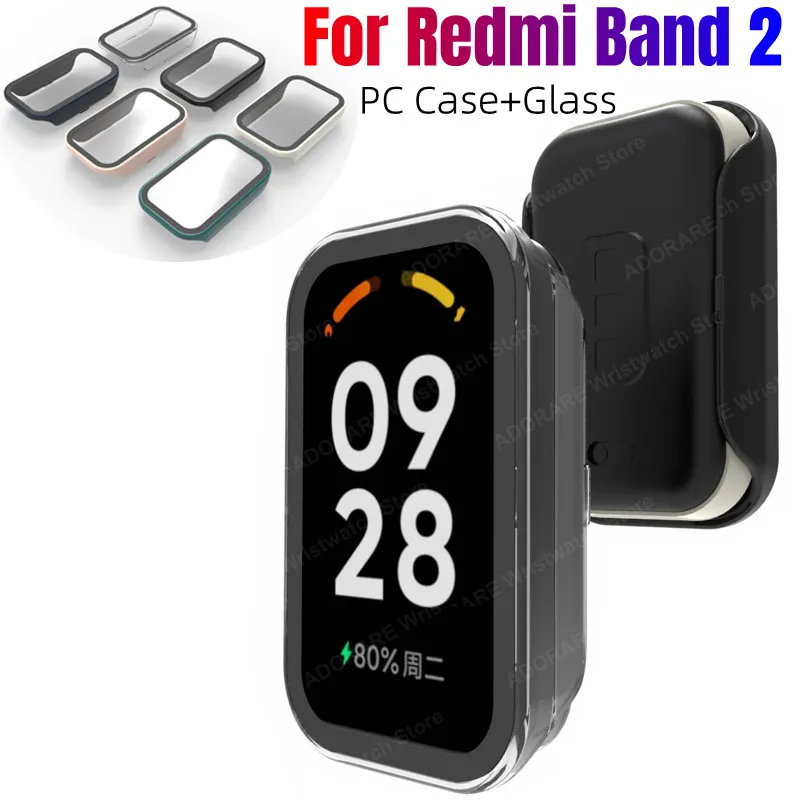 

Защитный чехол с полным покрытием для Redmi Band 2, Защитная пленка для экрана, искусственная кожа + закаленное стекло для Redmi Band Pro Smart band 2, чехол для телефона